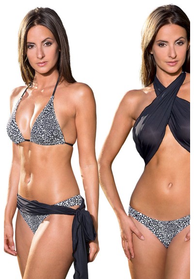 Maillot de bain string bikini léopard blanc St Barthe