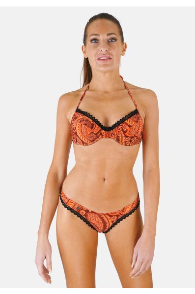 Maillot de bain tanga bikini brésilien orange noir Scilly