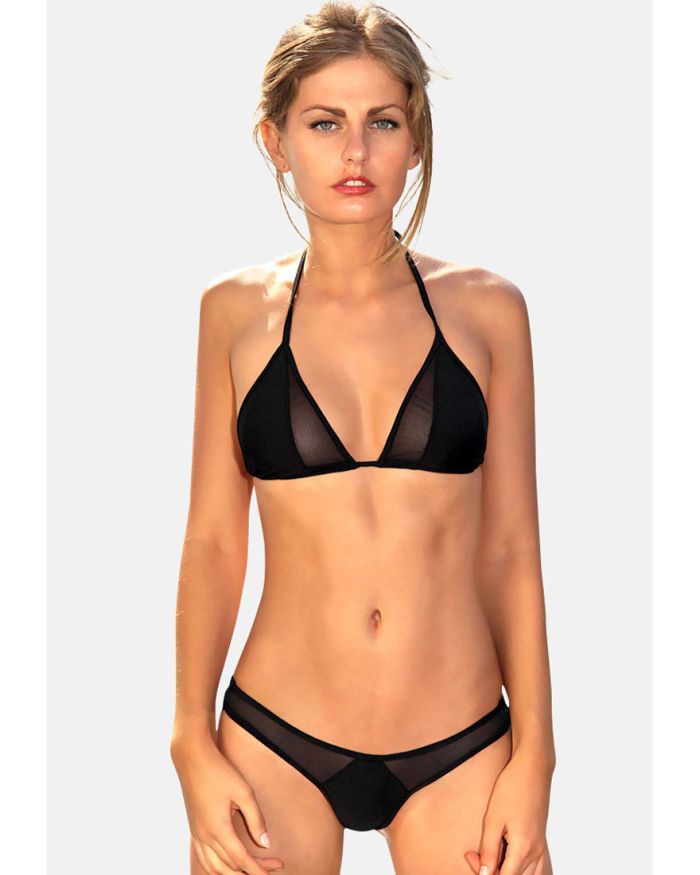 Maillot de bain string triangle bikini brésilien noir Bounty